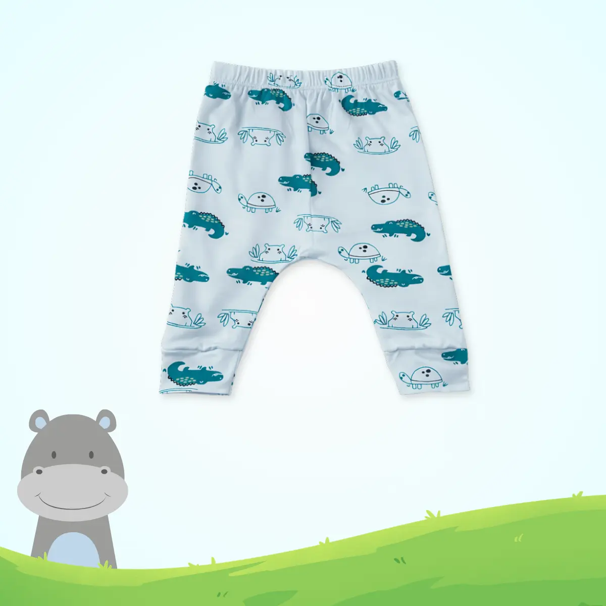 Baby cotton pants crocodile print soft breathable infant wear blue