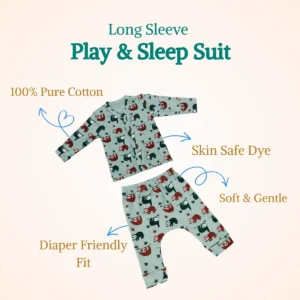 Baby coord set displayed with highlights of pure cotton fabric, soft feel, and diaper-friendly relaxed fit pants