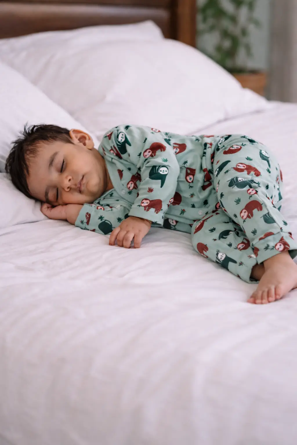baby sleeping in cotton co-ord set sloth print soft breathable infant wear