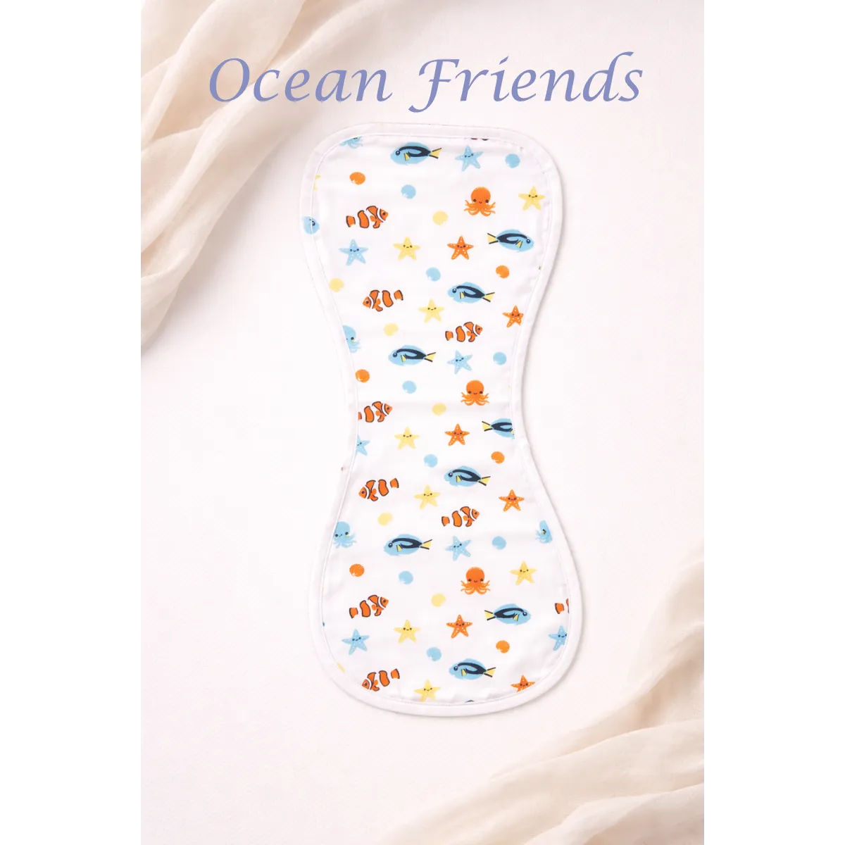muslin burp cloth fish and sea animals print 3 layer cotton absorbent burp cloth