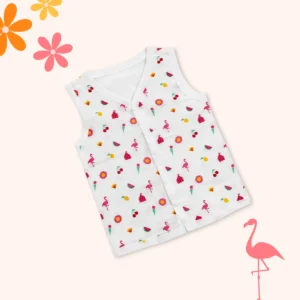 muslin cotton baby jabla flamingo print snap button front view