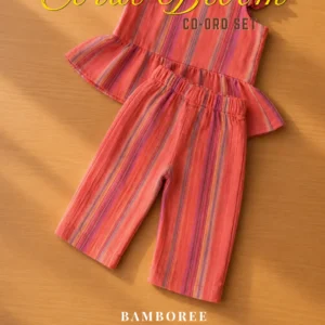 Muslin Cotton Flutter Sleeve Girl's Coord Set(1-4 Years) - 3–4 Years, Coral Bloom