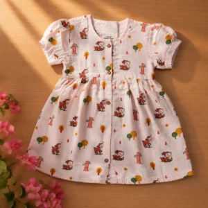 Muslin Cotton Puff Sleeve Baby Dress (0M–24M)