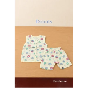 Muslin Cotton Sleeveless Baby Co-Ord Set (0–24M) - 0–3 Months, Donuts