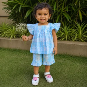 Cotton Ruffle Sleeve Girl's Co-Ord Set (1–4 Years)
