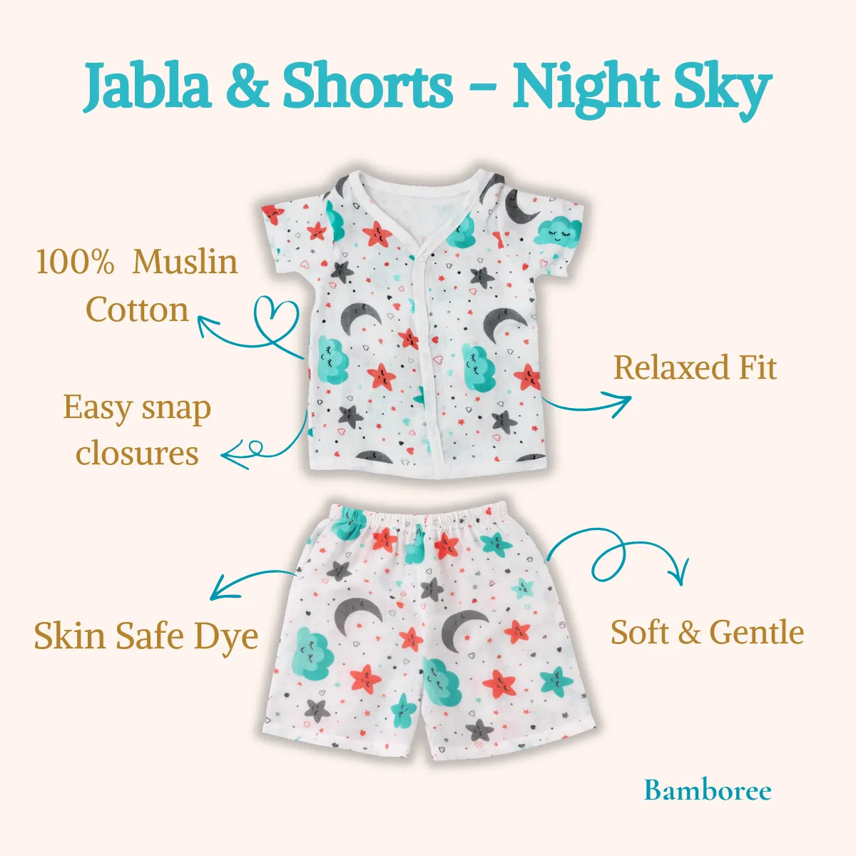 Muslin Jabla & Shorts(0-12M) - Pack of 2 - Image 2