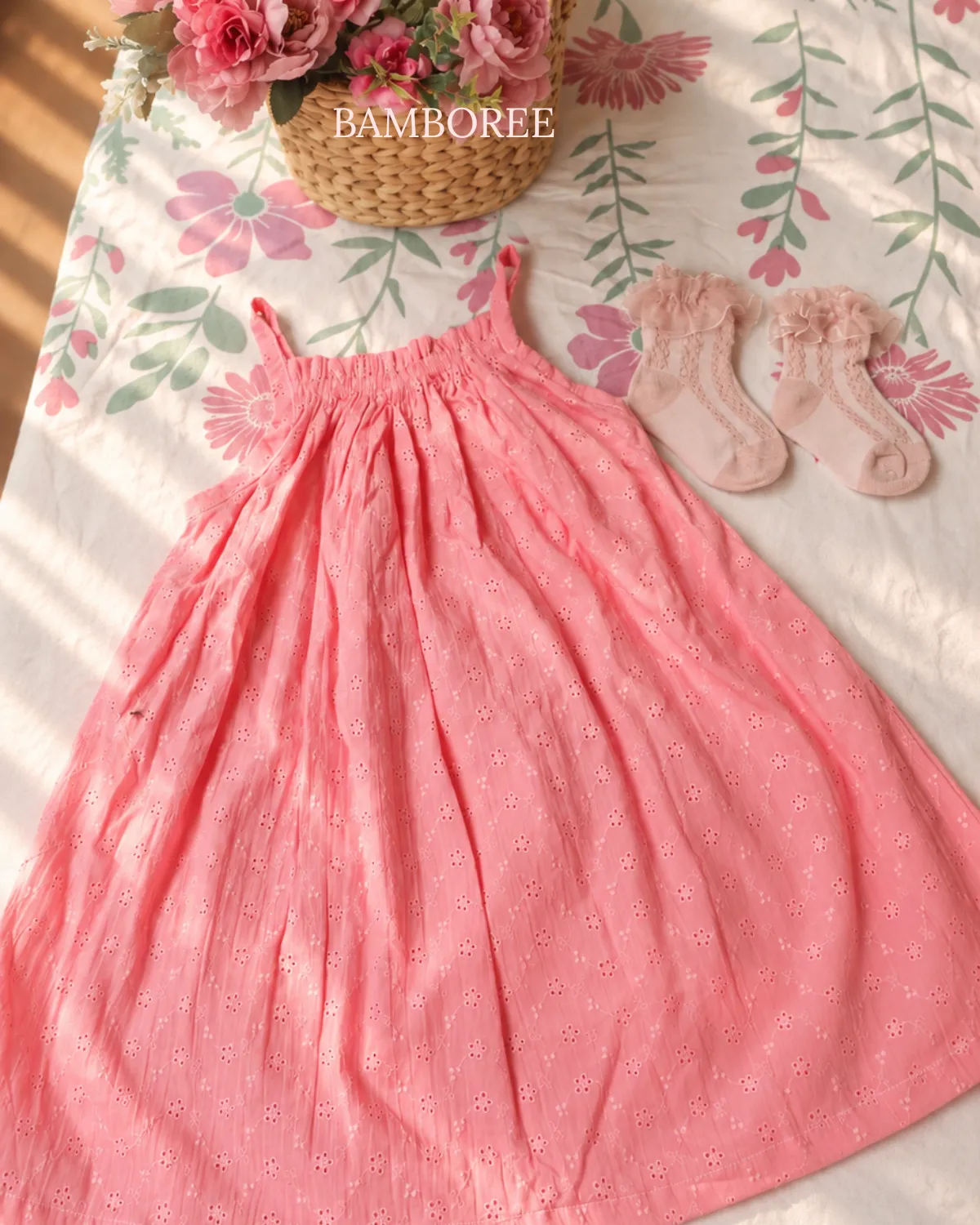 Cotton Shirred Strap Dress | Pink(0-3Years) - Image 2
