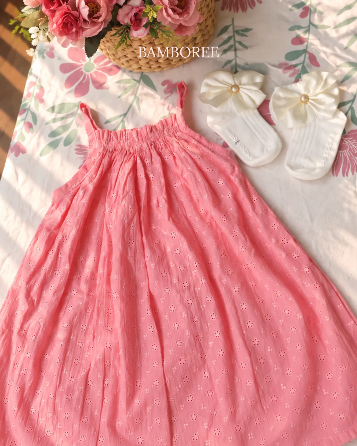 Cotton Shirred Strap Dress | Pink(0-3Years) - Image 5