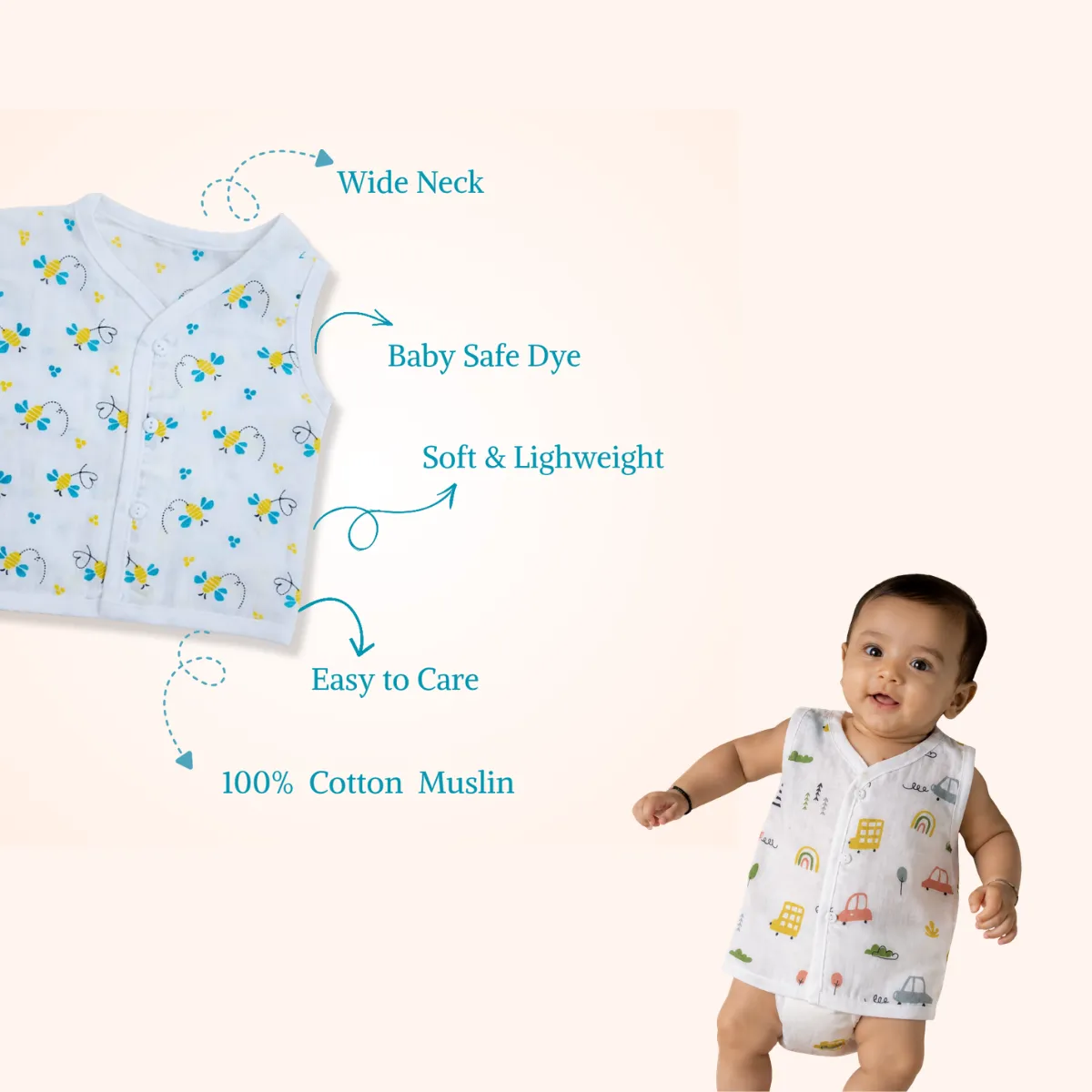 Muslin Button Jabla(0-12M) | Pack of 5 - Image 4