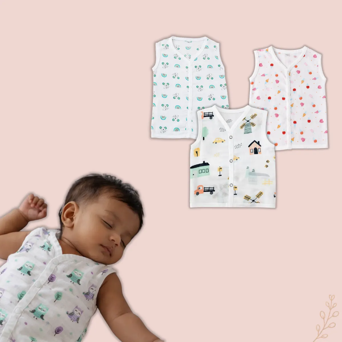 Muslin Snap Button Jabla(0-12M) | Pack of 5 - Image 5