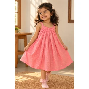 Cotton Shirred Strap Dress | Pink(0-3Years)