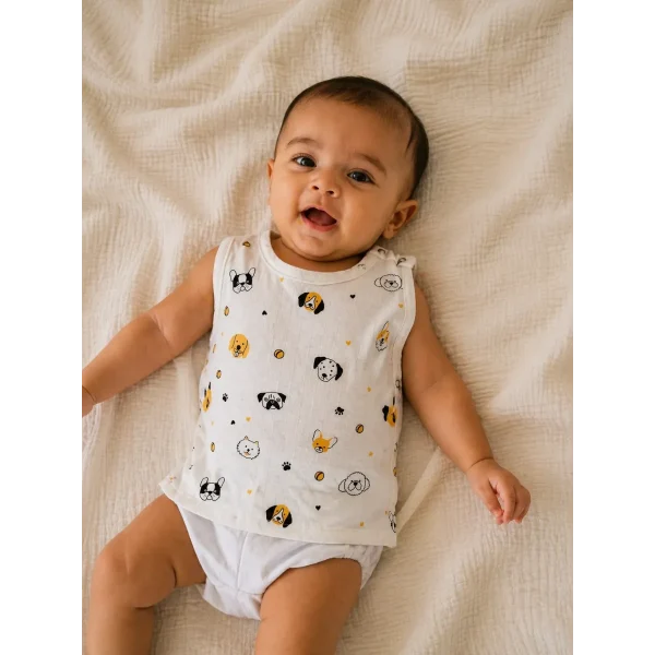 Bamboree Muslin Cotton Book Jabla Playful Puppies | Newborn-6m | Lifestyle Image
