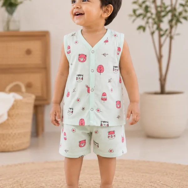 Bamboree-Muslin-Cotton-Jabla-Shorts-Set-0-24Months-Animals-Print-Lifestyle-Image