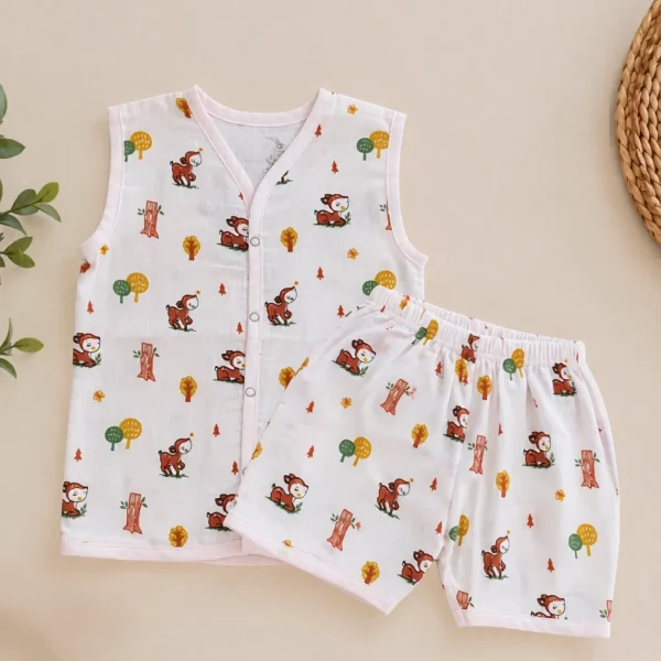 Bamboree-Muslin-Cotton-Sleeveless-Jabla-Shorts-Set-Deer-0-24M