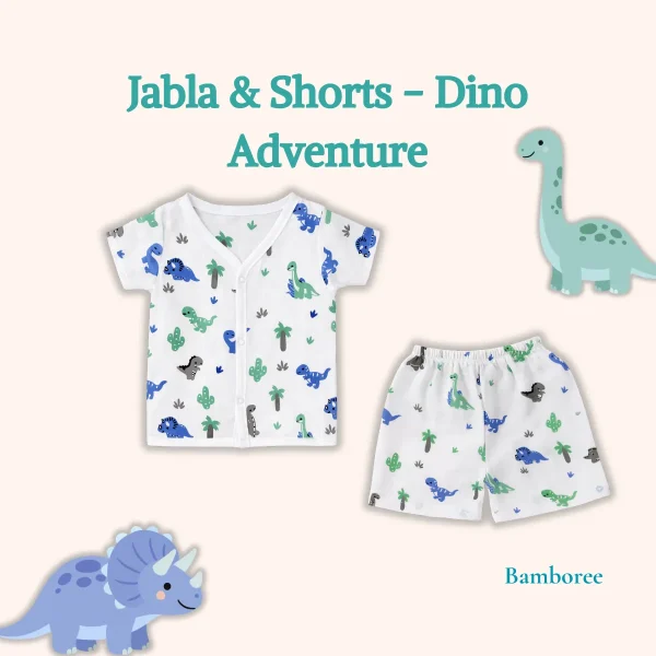 baby half sleeve jabla and shorts dinosaur print cotton set 0-12 months breathable summer baby wear