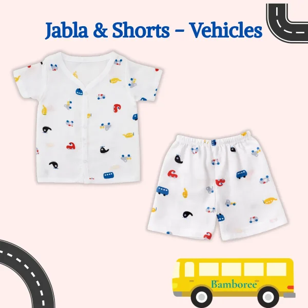 baby vehicle print jabla shorts set cotton newborn infant summer outfit breathable