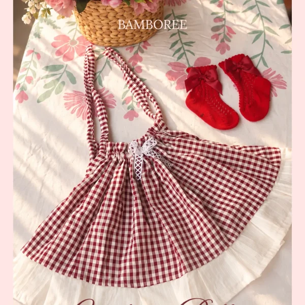 bamboree-maroon-gigham-dress-0-3years-girl-baby-red-bow-socks