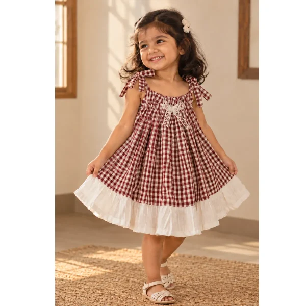 bamboree_maroon_checked_dress_lifestyle